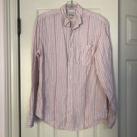 J. CREW Women’s Small Striped Classic Fit Shirt Blouse Irish linen Preppy - Picture 3 of 7